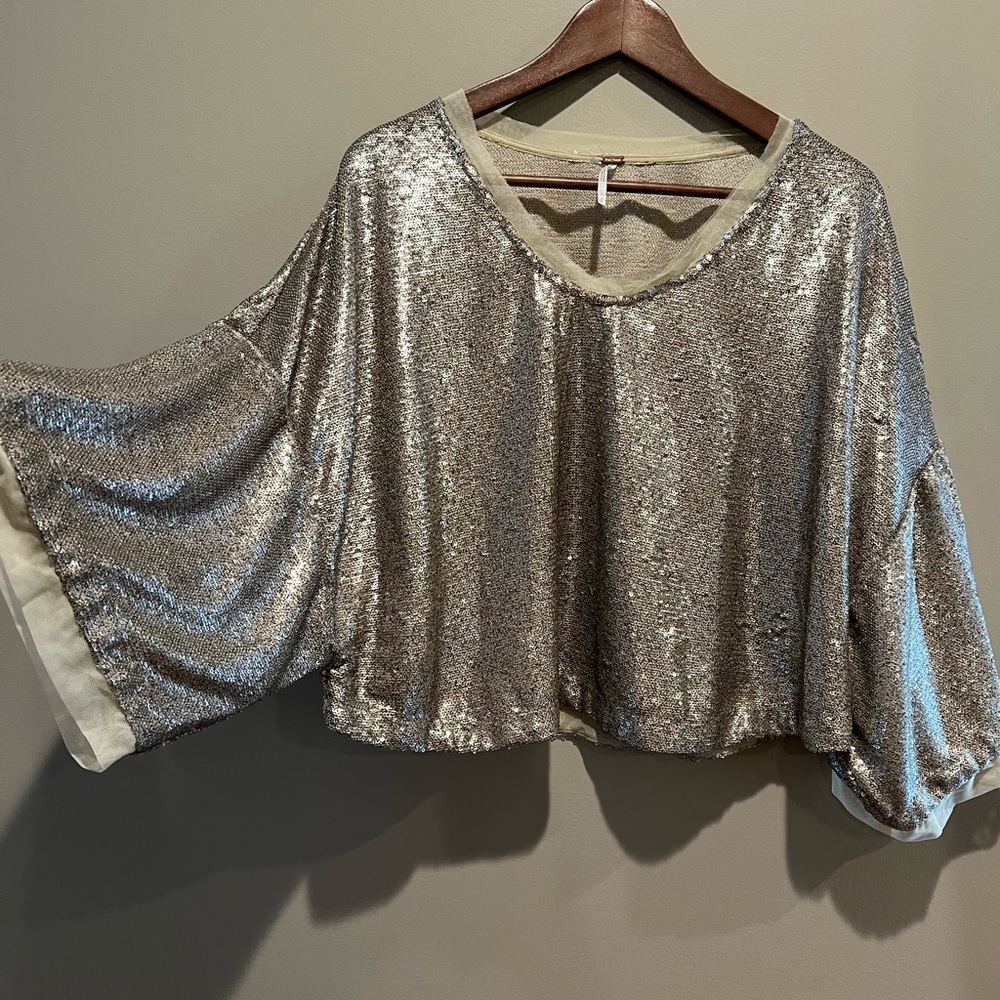 Free People Champagne Dreams Sequins Glam Top